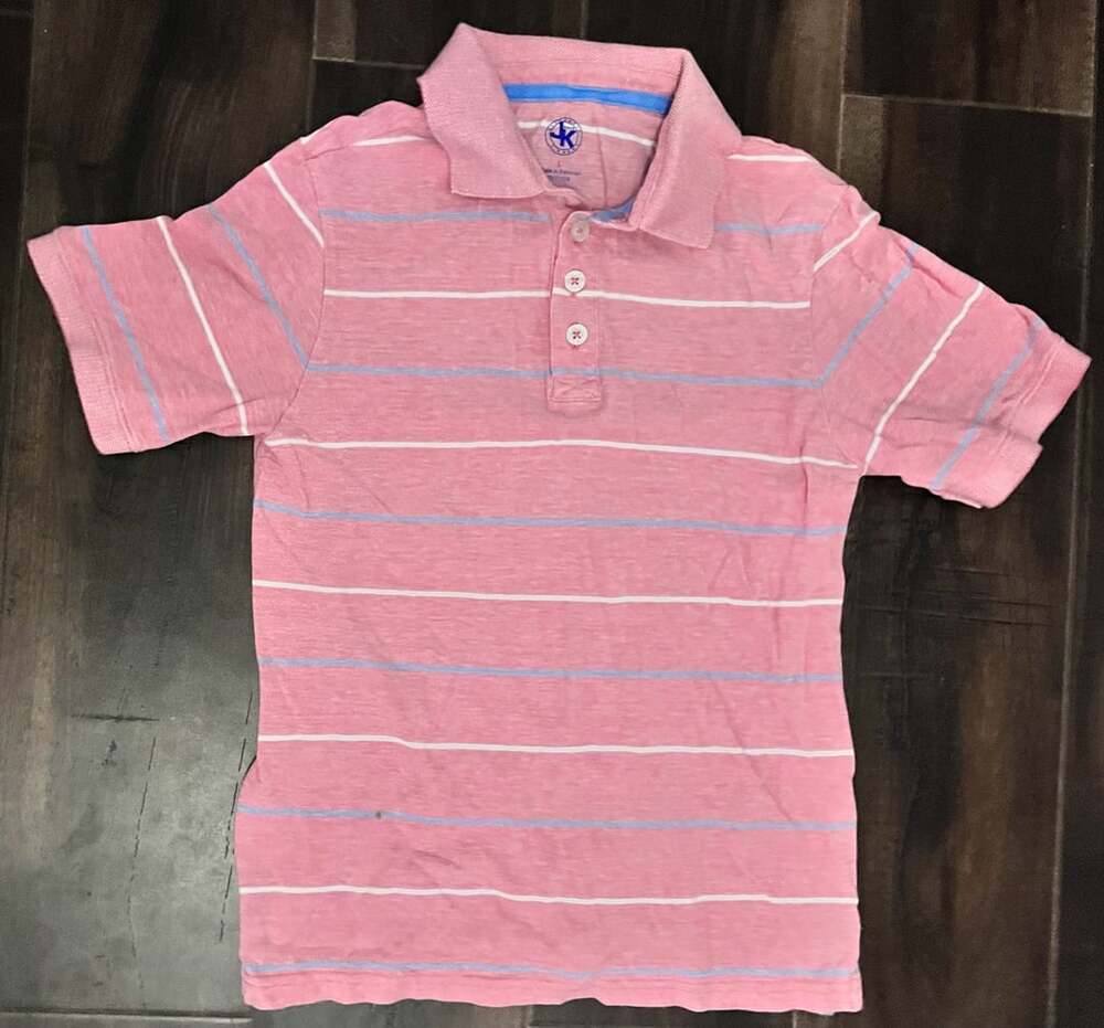 J. Khaki Boys Striped Polo Shirt Size L Pink Blue White